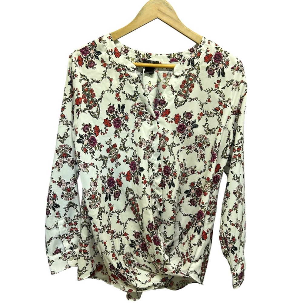 Ann Taylor Factory Floral Faux Wrap Blouse - Petite Large
